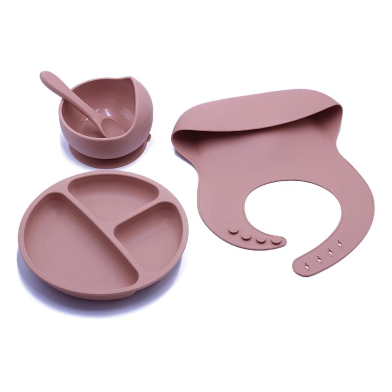 4 Không Chứa BPA Silicone Cho Bé Bộ Đồ Ăn Yếm Chống Thấm Màu Đĩa Dùng Tiệc Hút Bát Thìa Ăn Cho Trẻ Em