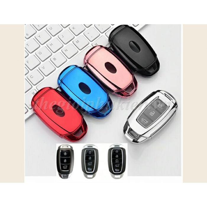 Ốp silicon màu bảo vệ chìa khóa xe Hyundai Accent, Hyundai Kona, Hyundai Santafe 2019 kèm móc đeo INOX