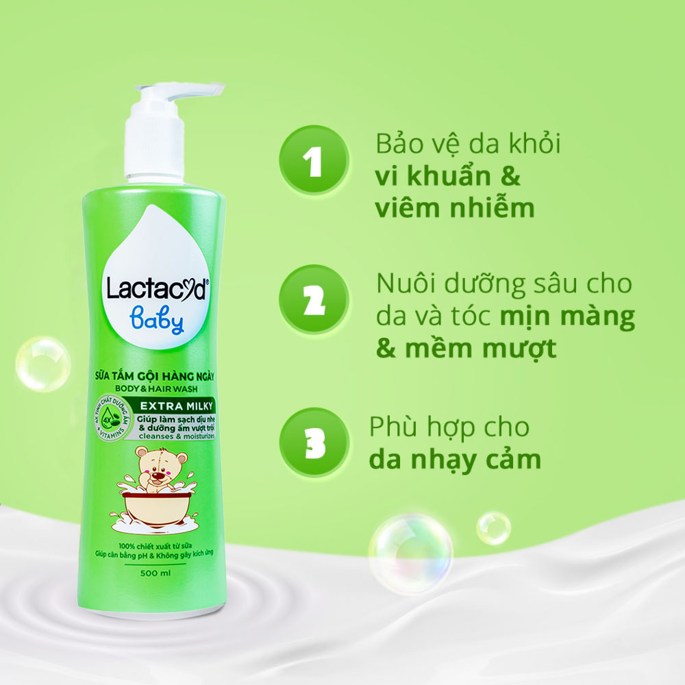 Sữa Tắm Gội Trẻ Em Lactacyd Milky 500ml