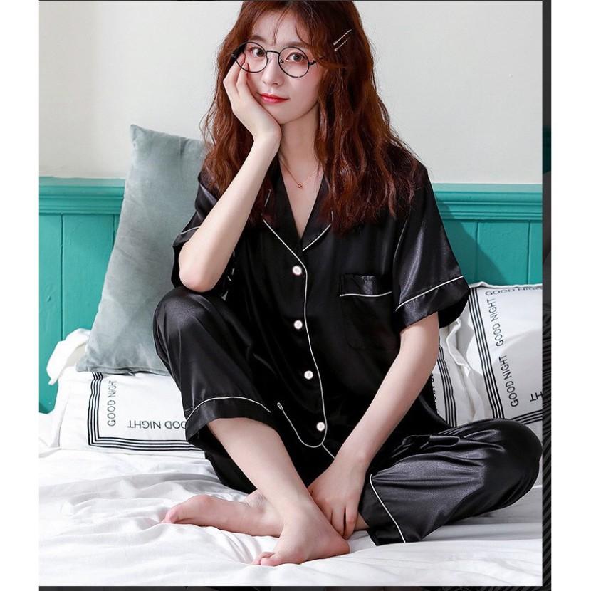 Bộ ngủ pijama lụa phi tay ngắn quần dài chất đẹp