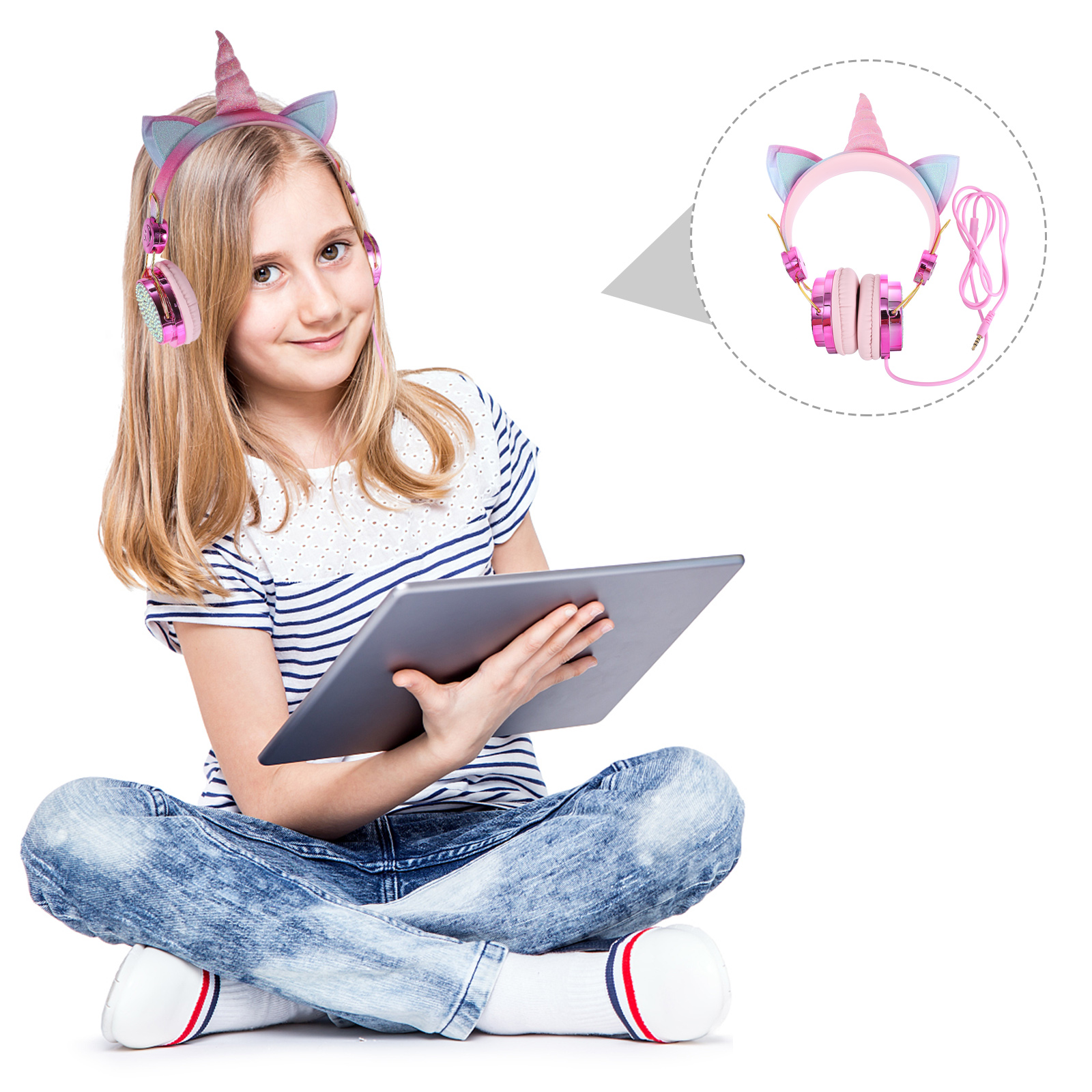 Chơi Game Có Dây Tai Nghe Sừng Mèo Hình Dạng Tai Có Dây 3.5Mm Headphone Máy Tính