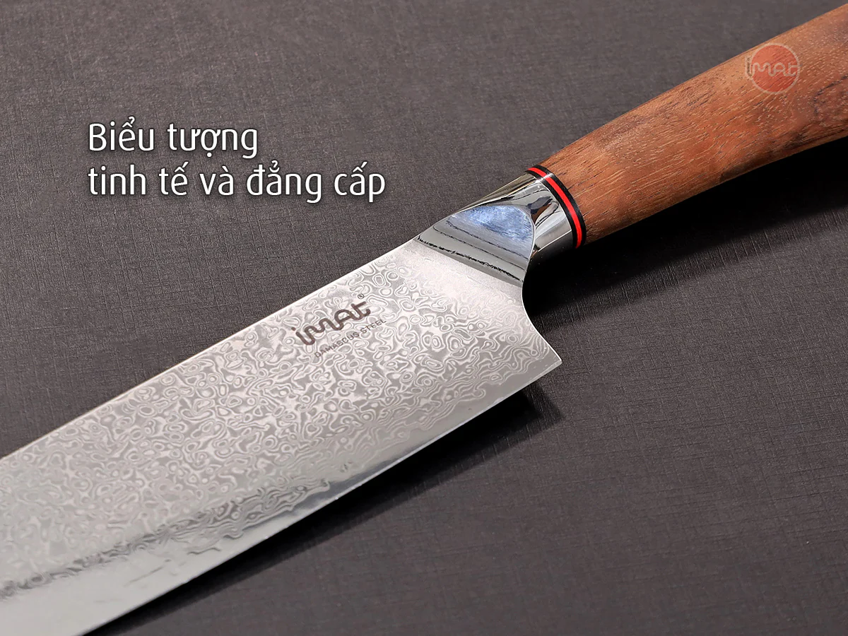 Dao nhà bếp Damascus iMat, lưỡi bằng thép không gỉ 9Cr18, cán gỗ cẩm lai tự nhiên - Bộ 2 chặt &amp; gọt Damascus