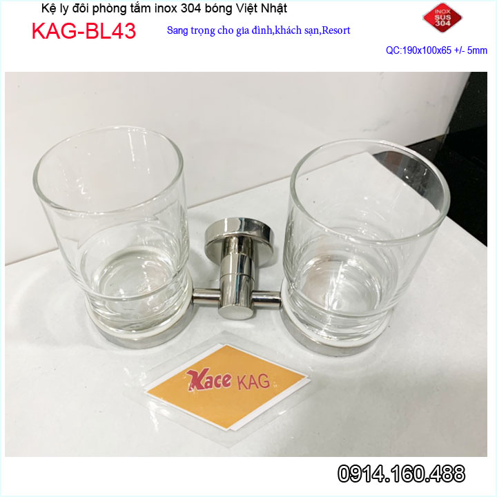Kệ ly đôi inox kace KAG-BL43, kệ để ly bàn chải inox 304 đế tròn cao cấp thiết kế tuyệt đẹp