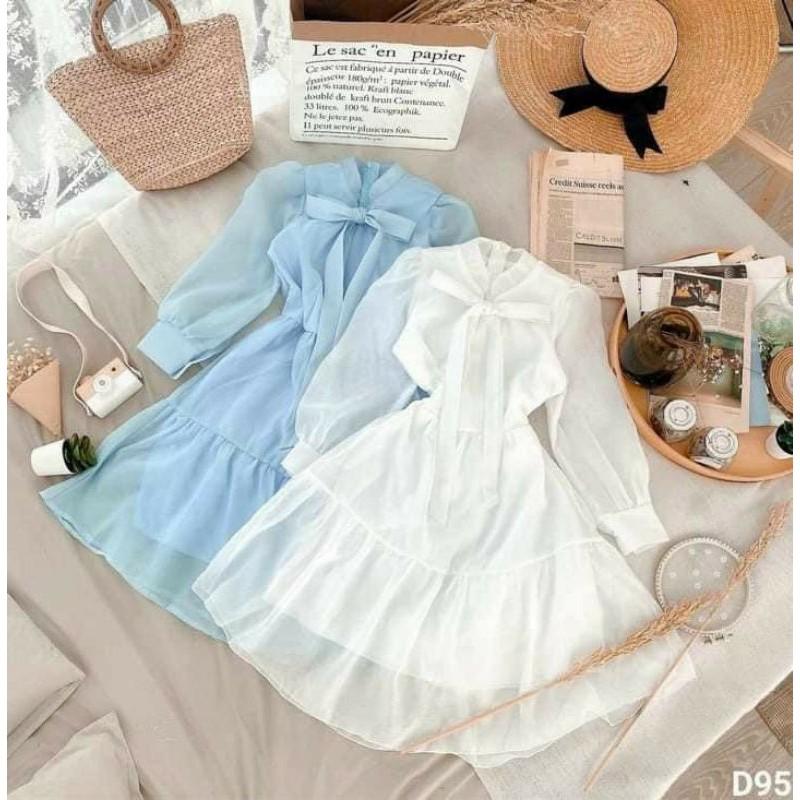 ĐẦM VOAN XOÈ TAY BO NƠ CỔ 3M: XANH, NUDE, TRẮNG DỊU DÀNG, DỄ THƯƠNG, XINH NHƯ CÔNG CHÚA