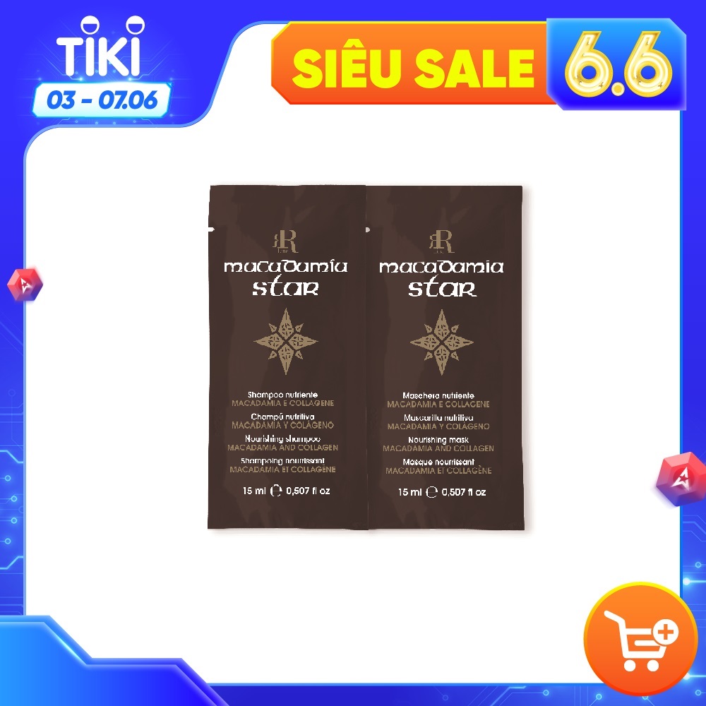 Combo 2 gói dầu gội xả phục hồi tóc hư tổn RRline Macadamia Star 30ml