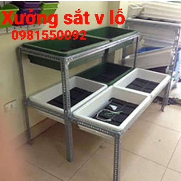 Kệ sắt Bậc thang trồng rau sạch 2 tầng 6 khay nhựa