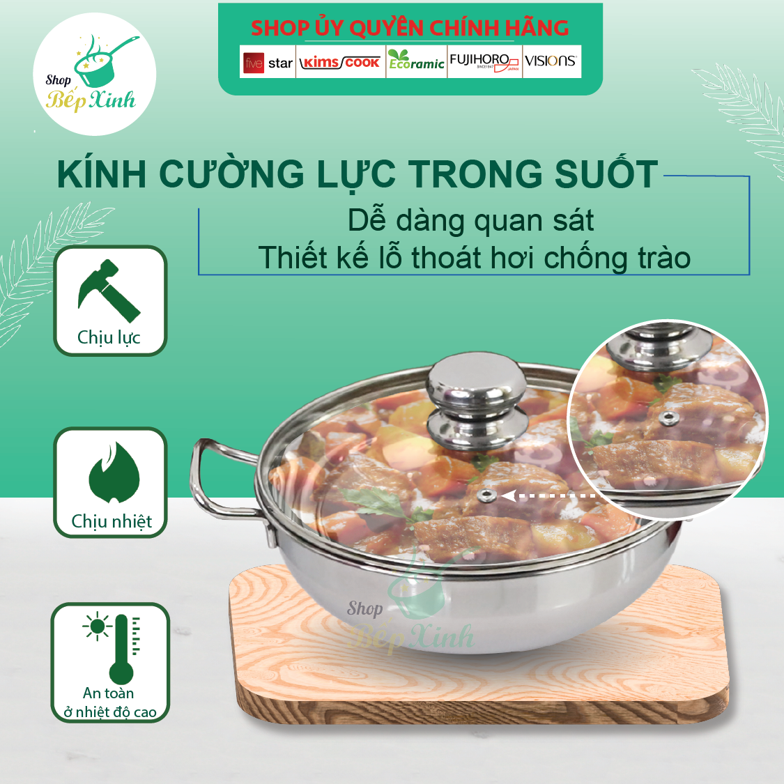 Nắp kính cường lực Fivestar nồi và chảo 16 cm đến 32cm