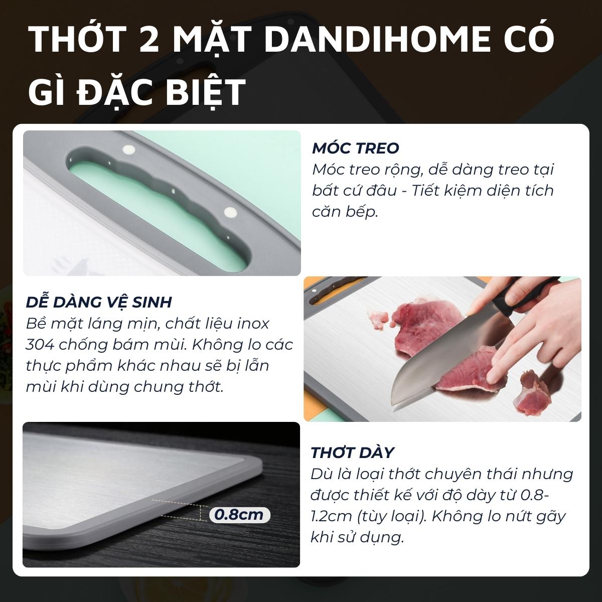 Thớt inox 304 và nhựa kháng khuẩn DandiHome cao cấp hai mặt 