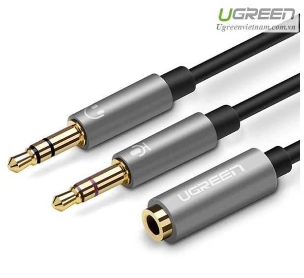 Dây Audio chuyển tai nghe 3.5mm sang 2 đầu Mic và Tai nghe đầu mạ vàng dài 20CM UGREEN AV140 10790 - Hàng chính hãng