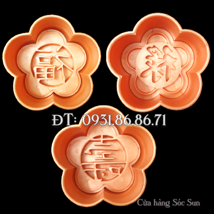 Bộ 3 khuôn ép xôi hoa mai 5 cánh Phúc Lộc Thọ loại 16 cm - Mã số 1614