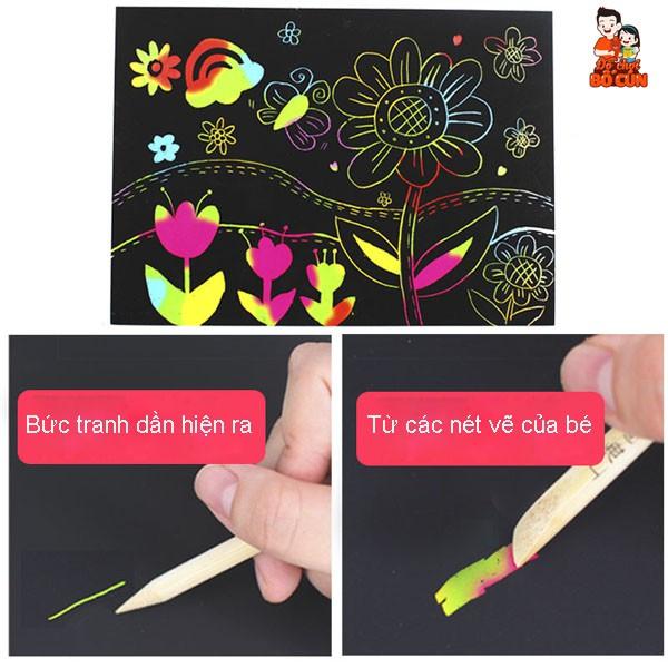 Tranh cạo nhiều màu sắc thú vị, set 10 tờ tranh kèm bút