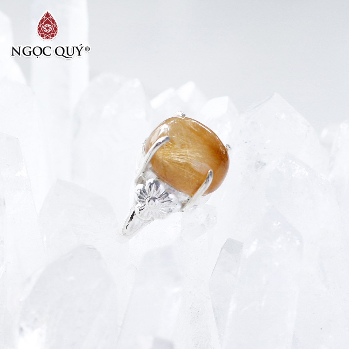Nhẫn bạc nữ đá thạch anh tóc vàng mệnh thủy, kim - Ngọc Quý gemstones