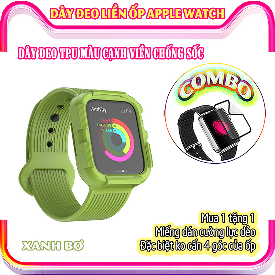 Dây Đeo liền ốp cho Apple Watch 7/6/5/4/3/2/1 size 38/40/41/42/44/45mm TPU màu cạnh viền chống sốc - nhiều màu (tặng cường lực dẻo theo size)