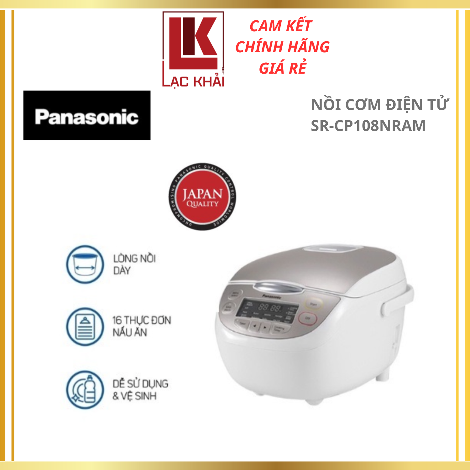 Nồi cơm điện tử Panasonic SR-CP108NRAM 1Lít - Hàng Chính Hãng, Bảo hành 12 tháng , Chất lượng Nhật Bản