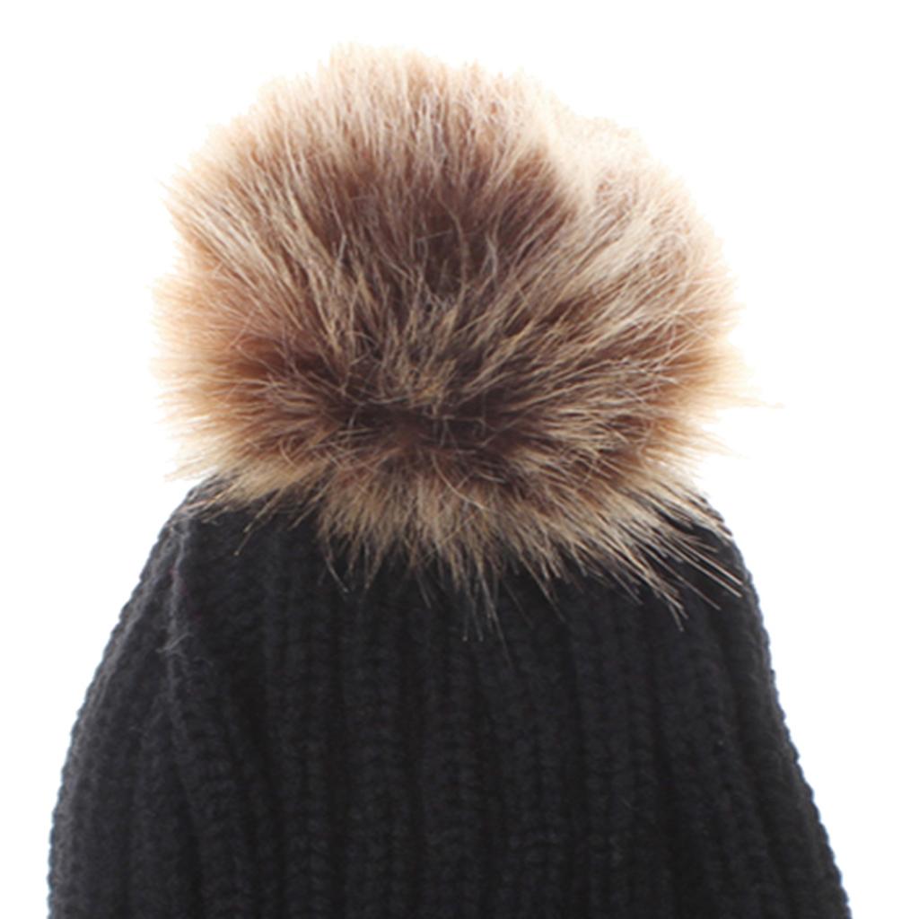 Baby Unisex Winter Warm Faux Double Fur Pom Bobble Knit Beanie Hat Cap