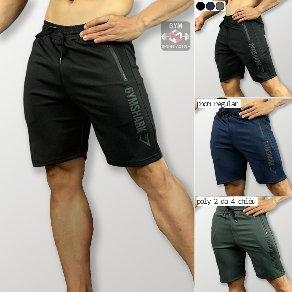 Quần short nam thể thao quần đùi tập gym chạy bộ phom ôm nhẹ đẹp short GymShark thun poly 2 da 4 chiều gym nam