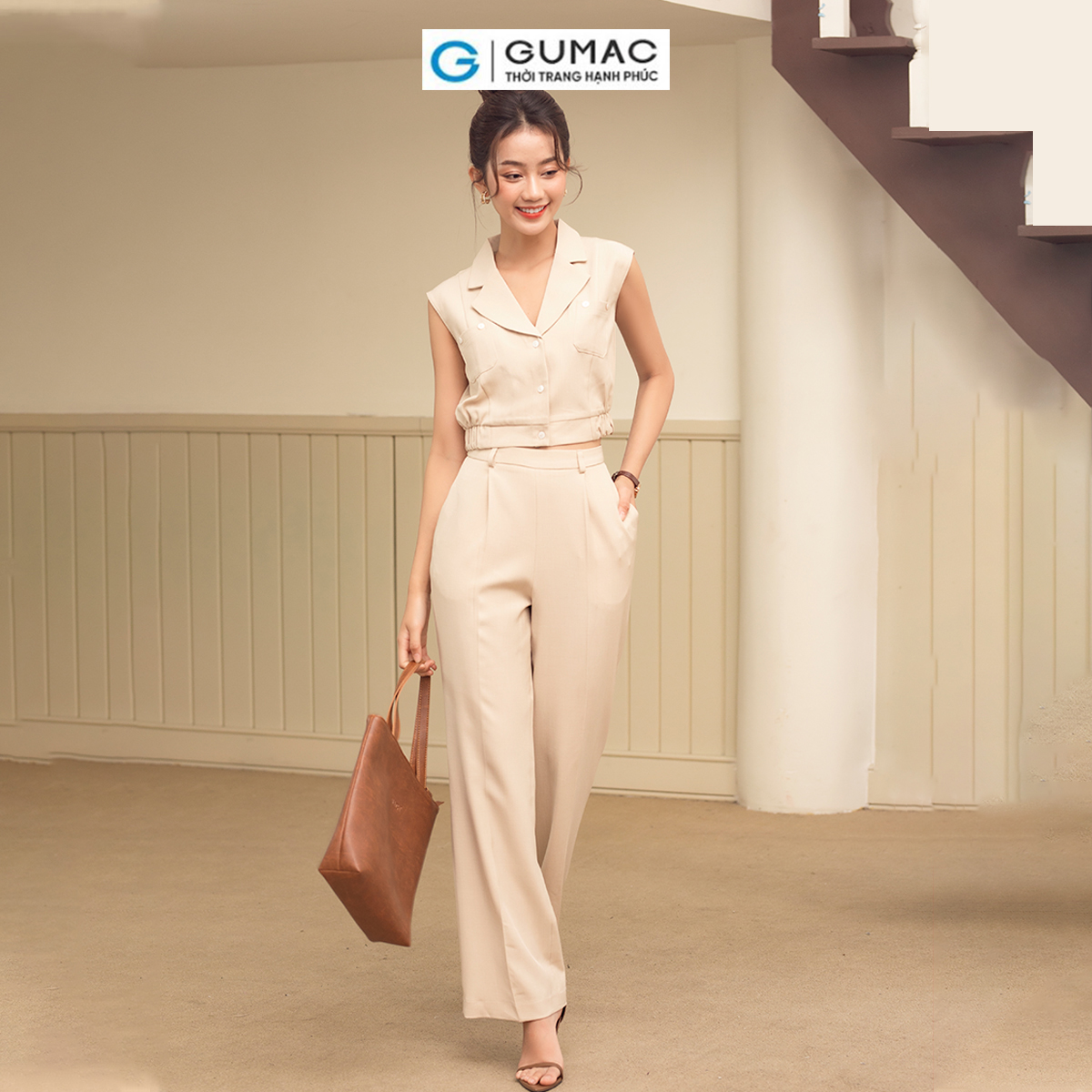 Quần tây nữ suông xếp ly thanh lịch công sở thời trang GUMAC QD06039