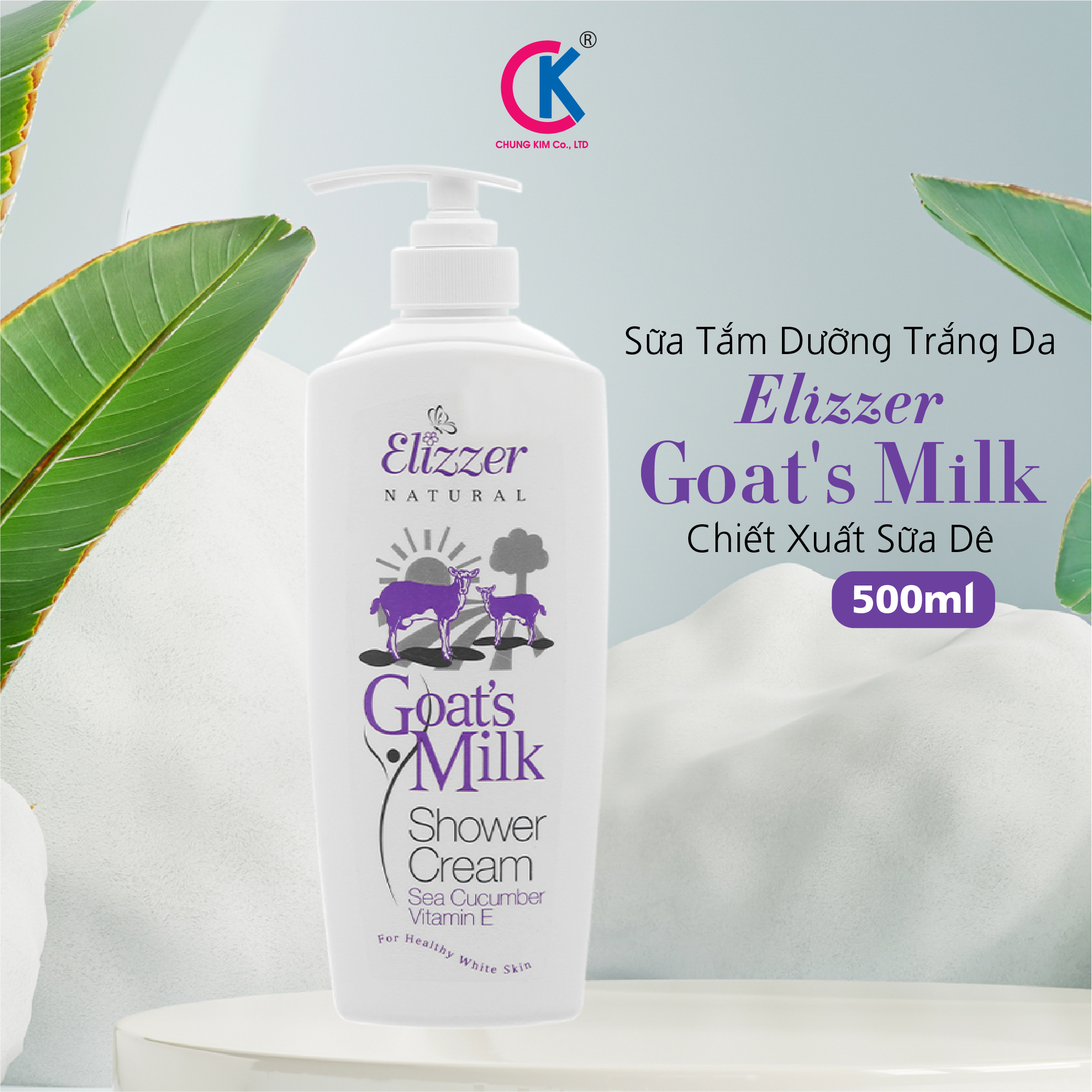 Sữa Tắm Dưỡng Trắng Da Elizzer Goat's Milk Chiết Xuất Sữa Dê 500ml