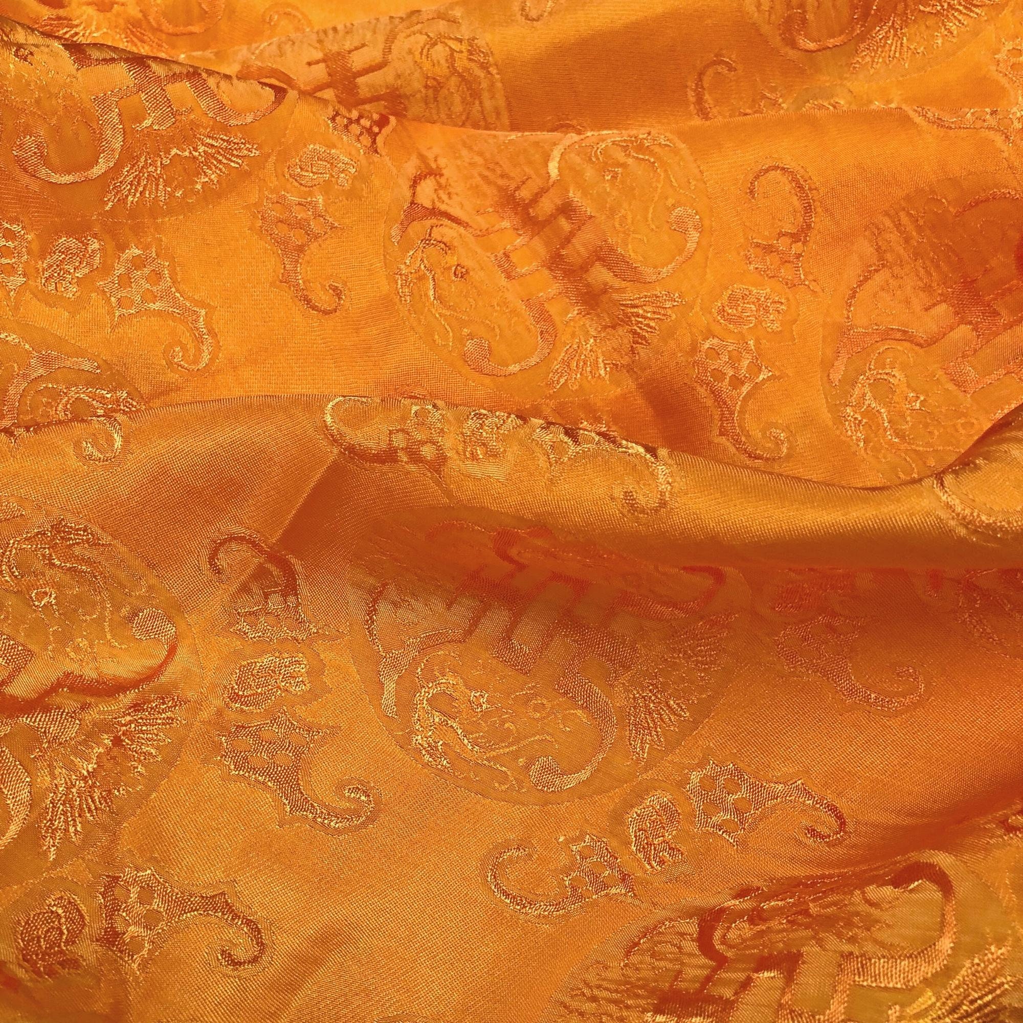 Vải Lụa Tơ Tằm thọ dowimauf vàng cam, mềm#mượt#mịn, dệt thủ công, khổ vải 90cm