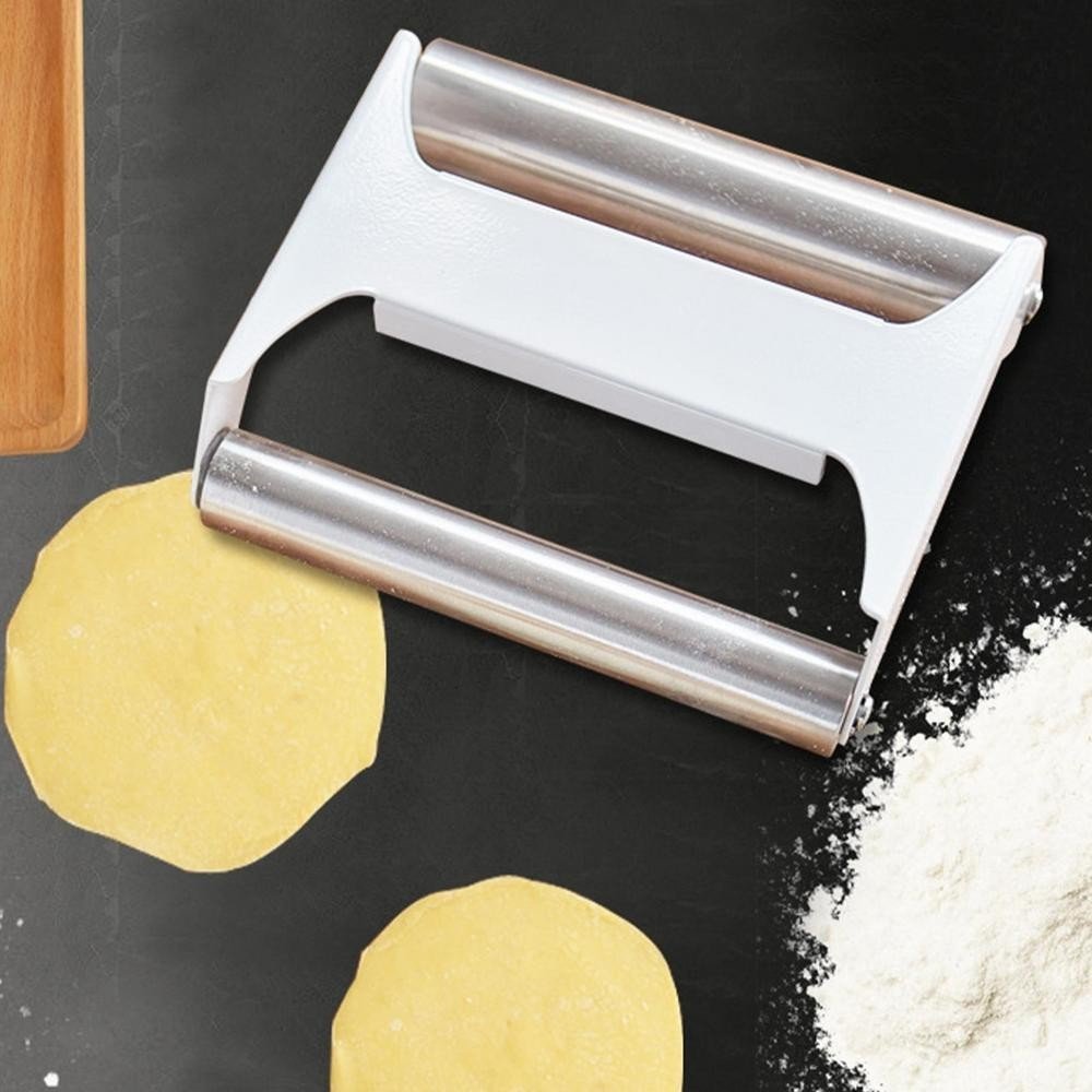 Cây Lăn Bột Hai Trục Inox 304 Cán Trợ Lực Dùng Cho Bánh Tiêu, Bánh Bao, Há Cảo, Pizza... 304 Stainless Steel Roller Rolling Pin