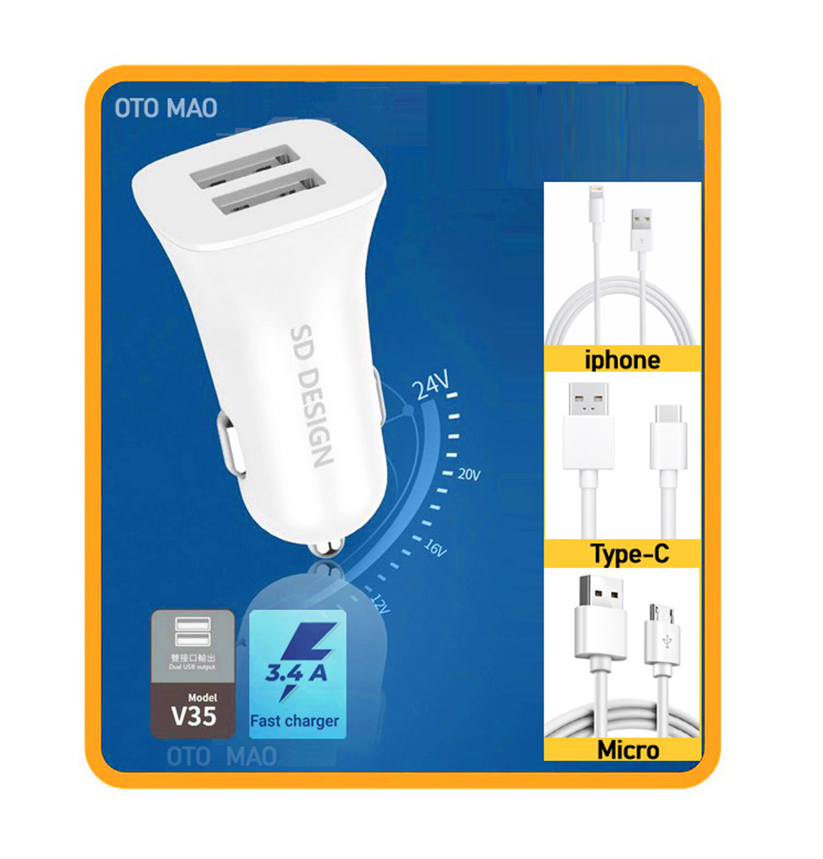 Tẩu sạc ô tô 12v/24v, CHÍNH HIỆU, 2 cổng sạc nhanh, chống cháy, an toàn sạc trên ô tô, bảo hành 2 năm