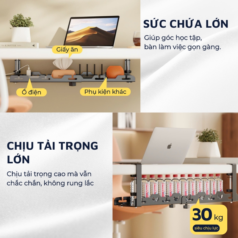 Giá đỡ treo ổ cắm điện đa năng DandiHome không cần đục lỗ - Máng treo dây điện decor phòng làm việc