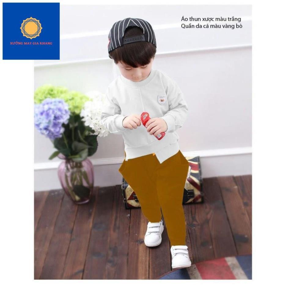 Đồ bộ quần áo dài tay cho bé trai, hình thêu, may kiểu lệch tà sành điệu - Xưởng may Gia Khang