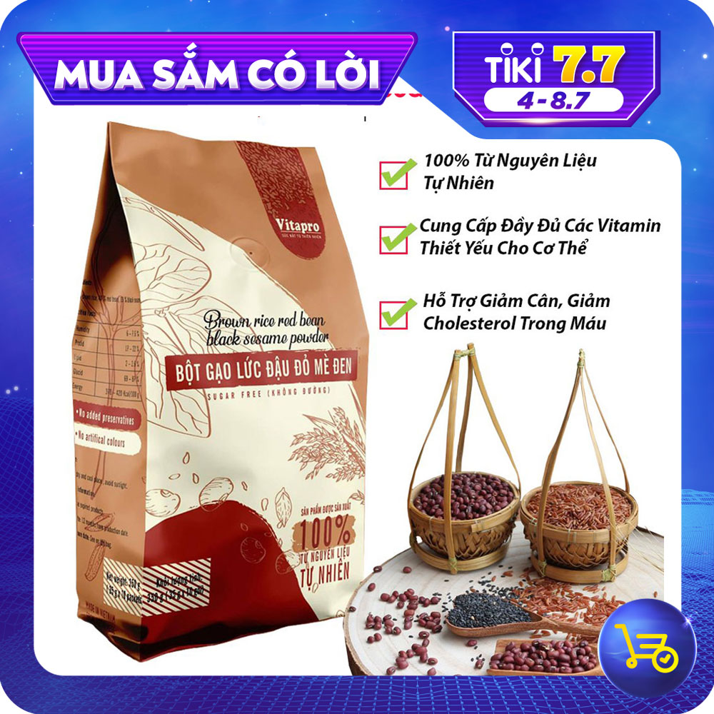 Bột Gạo Lức Đậu Đỏ Mè Đen (Không Đường) Vitapro (350gr) Thơm Ngon Dinh Dưỡng, Hỗ Trợ Giảm Cân, Giảm Cholesterol – Hàng Chính Hãng