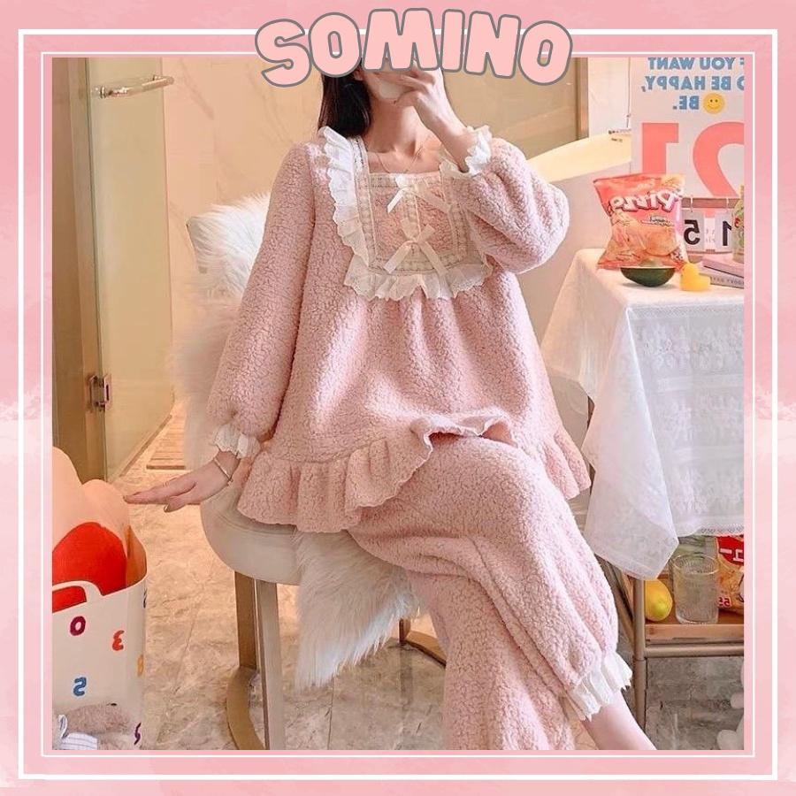 Bộ Đồ Ngủ Lông Pijama Quần Áo Mặc Ở Nhà Dài Tay Mùa Đông Mềm Mại Bộ Ngủ Mùa Đông Dày Dặn Ấm Áp