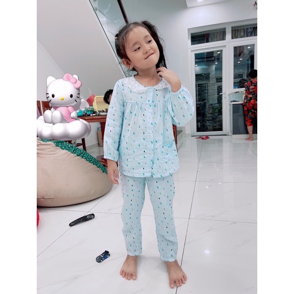 Pijama cho bé gái dài tay mặc ngủ điều hòa babydoll dễ thương Áo Lá Homewear A004