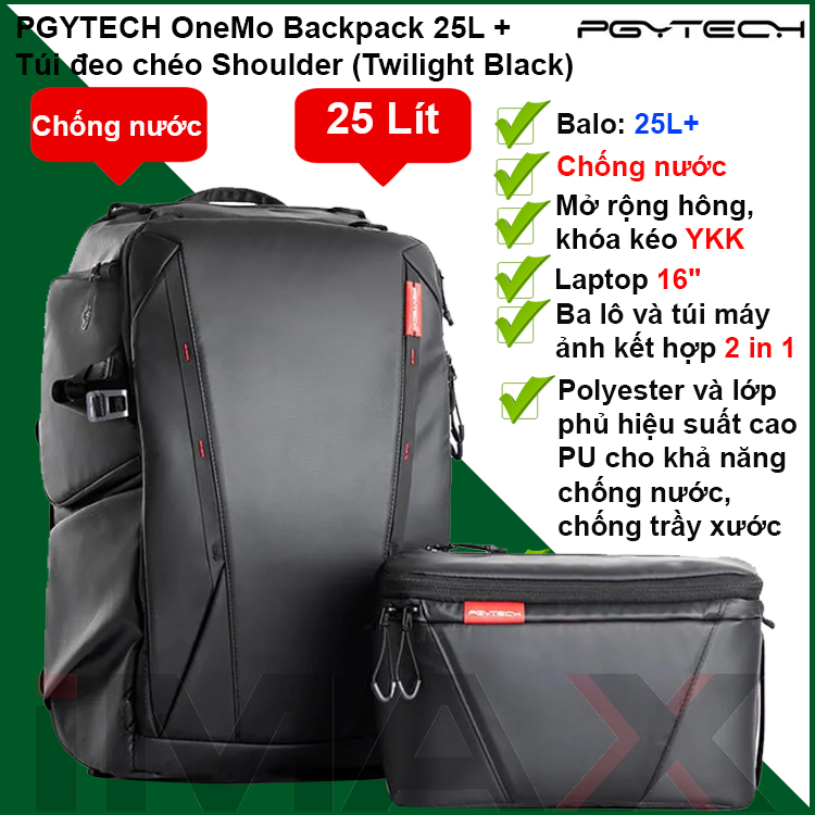 Balo máy ảnh PGYTECH OneMo Backpack 25L + Túi đeo chéo Shoulder (Twilight Black) - Hàng chính hãng