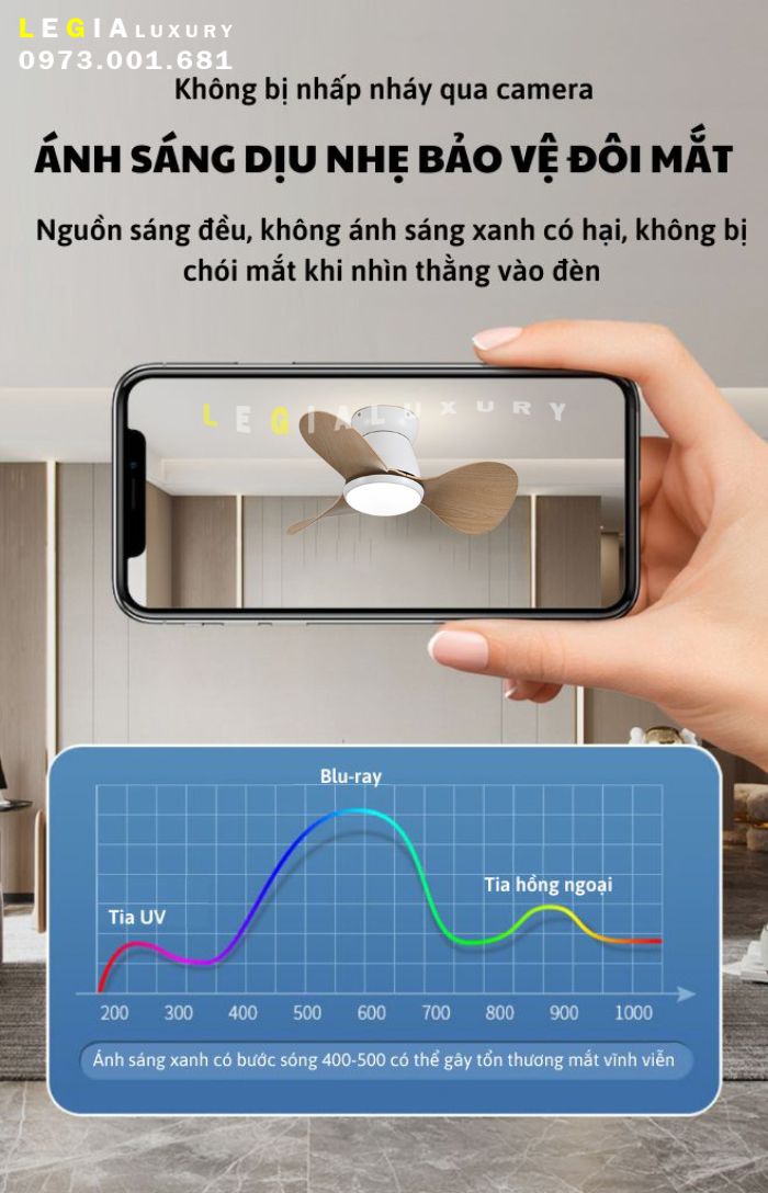 Quạt Trần Mini Cổ Ngắn Phong Cách Indochine LÊ GIA LGFAN730G - Chiều Cao 22cm - Sải Cánh 61cm - Bảo Hành 5 Năm
