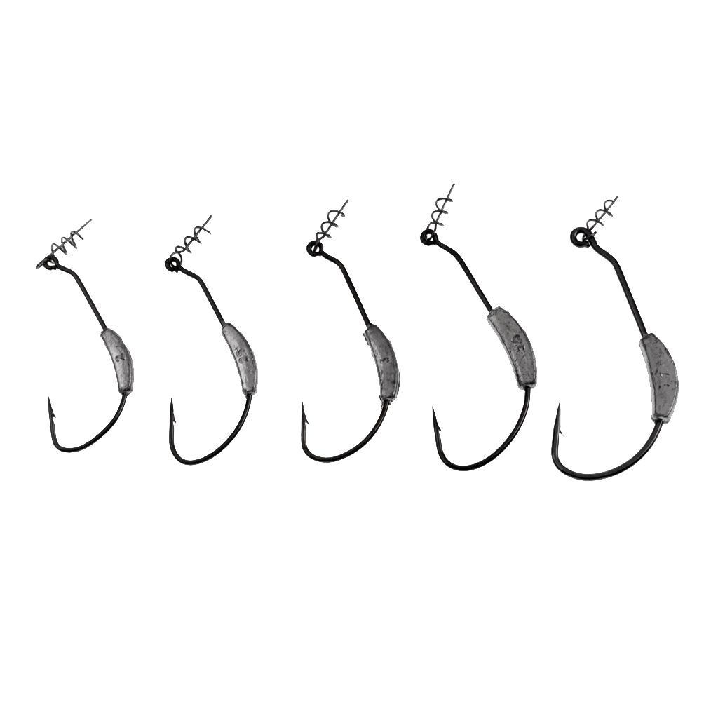 2g/2.5g/3g/5.25g/7g Barbed Lead Offset Fishing Hooks Worm Jig Big Hook with Screw Pin Spring