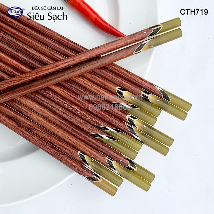 Đũa gỗ Cẩm Lai - Đầu Cẩm thạch chéo một màu (10 đôi/Hộp) CTH719 - Tặng hộp đẹp làm quà biếu