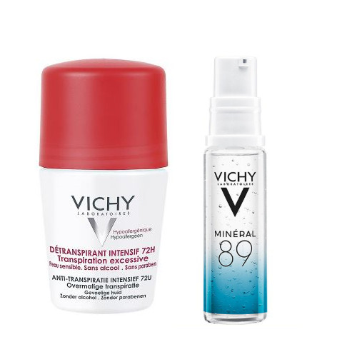 Combo Lăn Khử Mùi Giúp Khô Thoáng Vùng Da Dưới Cánh Tay 72h Vichy Detransprirant Intensif 72h Transpiration Excessive + Dưỡng Chất khoáng Cô Đặc M89 10ml