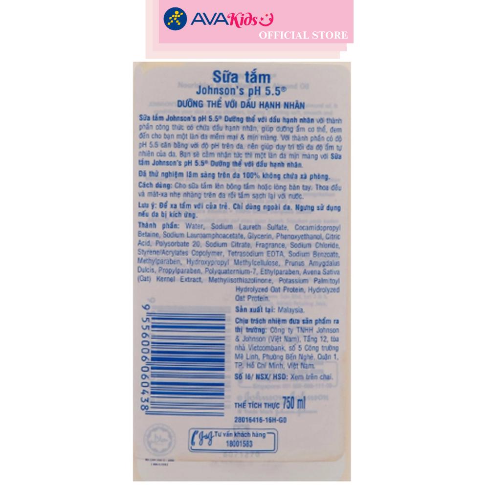 Sữa tắm Johnson's pH 5.5 dưỡng thể hương dịu nhẹ 750 ml