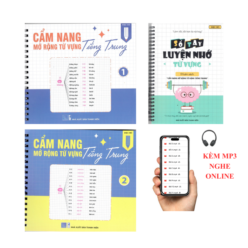 Sách combo - Cẩm nang mở rộng từ vựng tiếng Trung tập 1+tập 2+ sổ tay luyện nhớ từ vựng+KÈM MP3 NGHE ONLINE