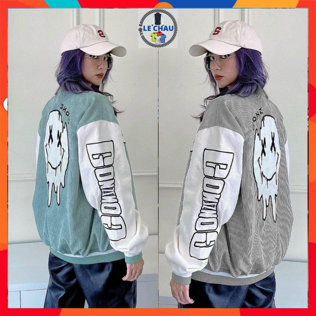 Áo khoác nhung gân tăm chử G unisex ulzzang áo bomber jackets street style nam nữ form rộng rẻ đẹp