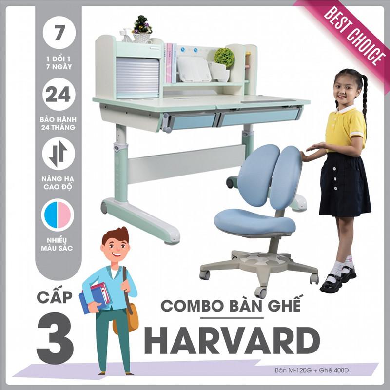 Bộ bàn ghế học sinh cấp 3 SMLIFE HARVARD - Xanh | Bàn: 120cm x 70cm x 54-76cm (mặt bàn nâng hạ) | Ghế: D44 x R40cm x C82-100cm.