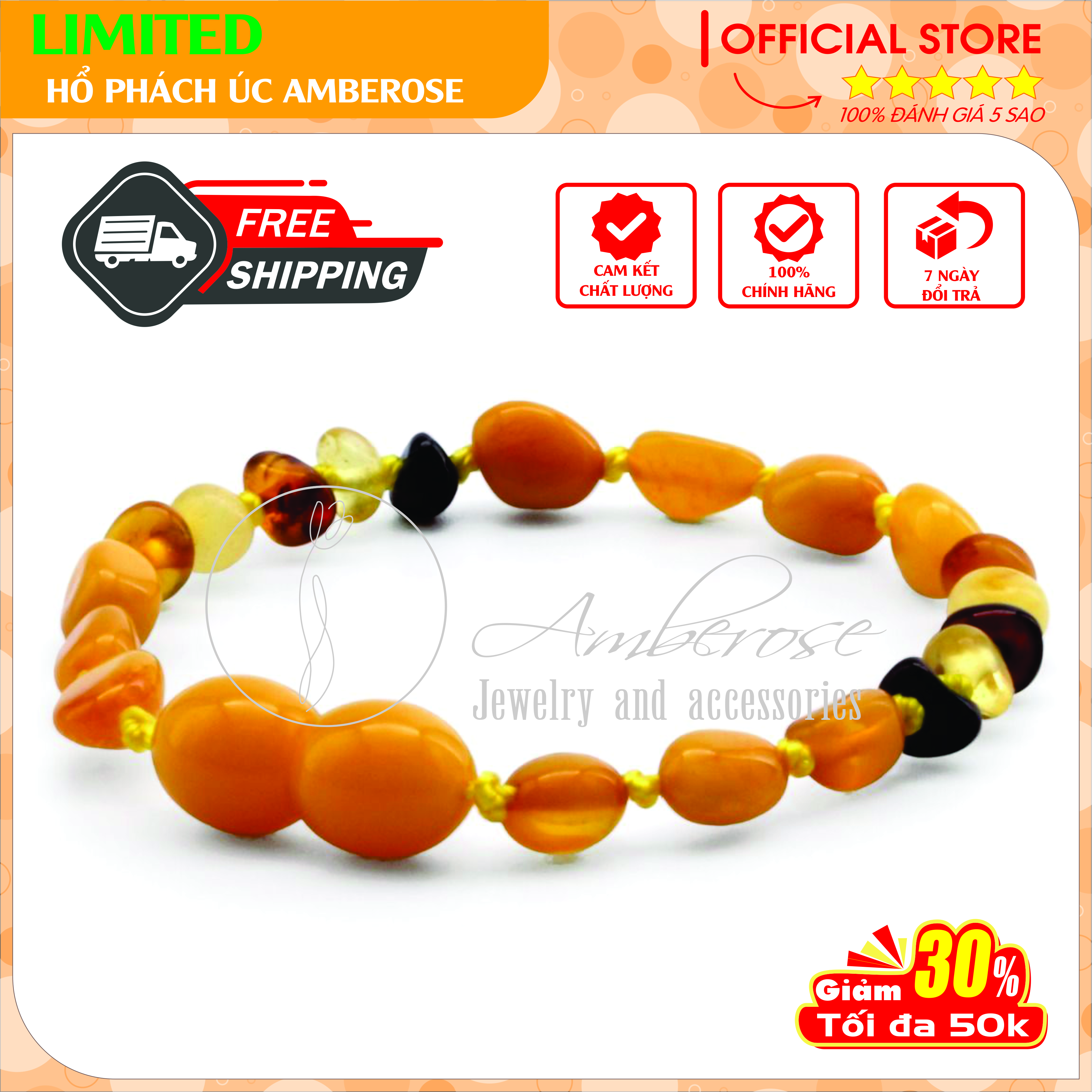 Bộ Vòng Hổ Phách Amber Cho Bé 0 - 10 tuổi SABLMT6