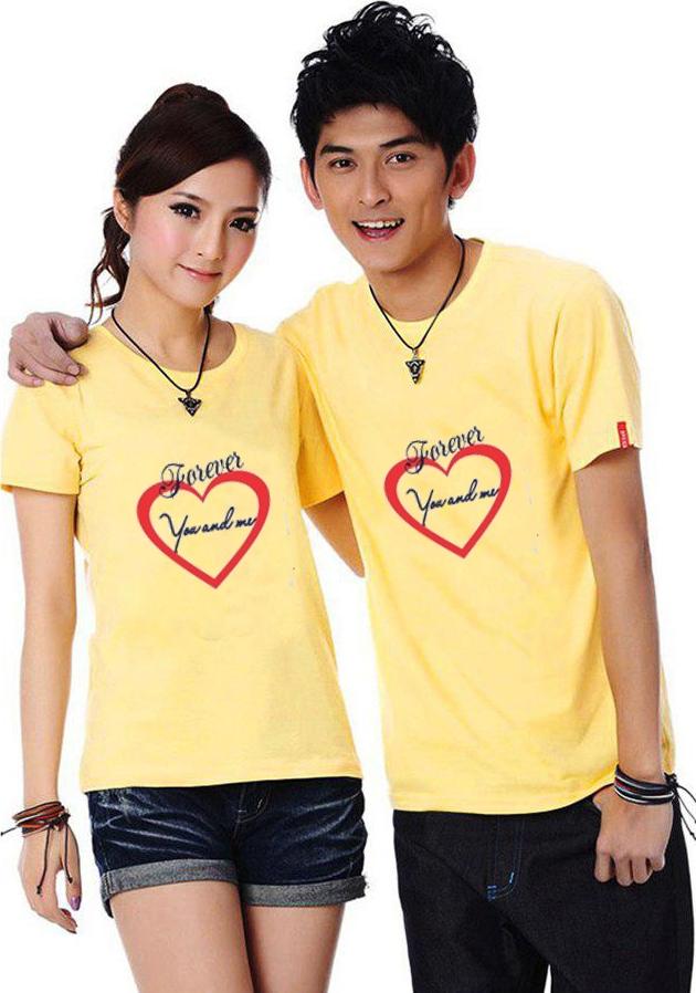 Bộ Áo Thun Đôi Forever You and Me Màu Vàng Nam Nữ
