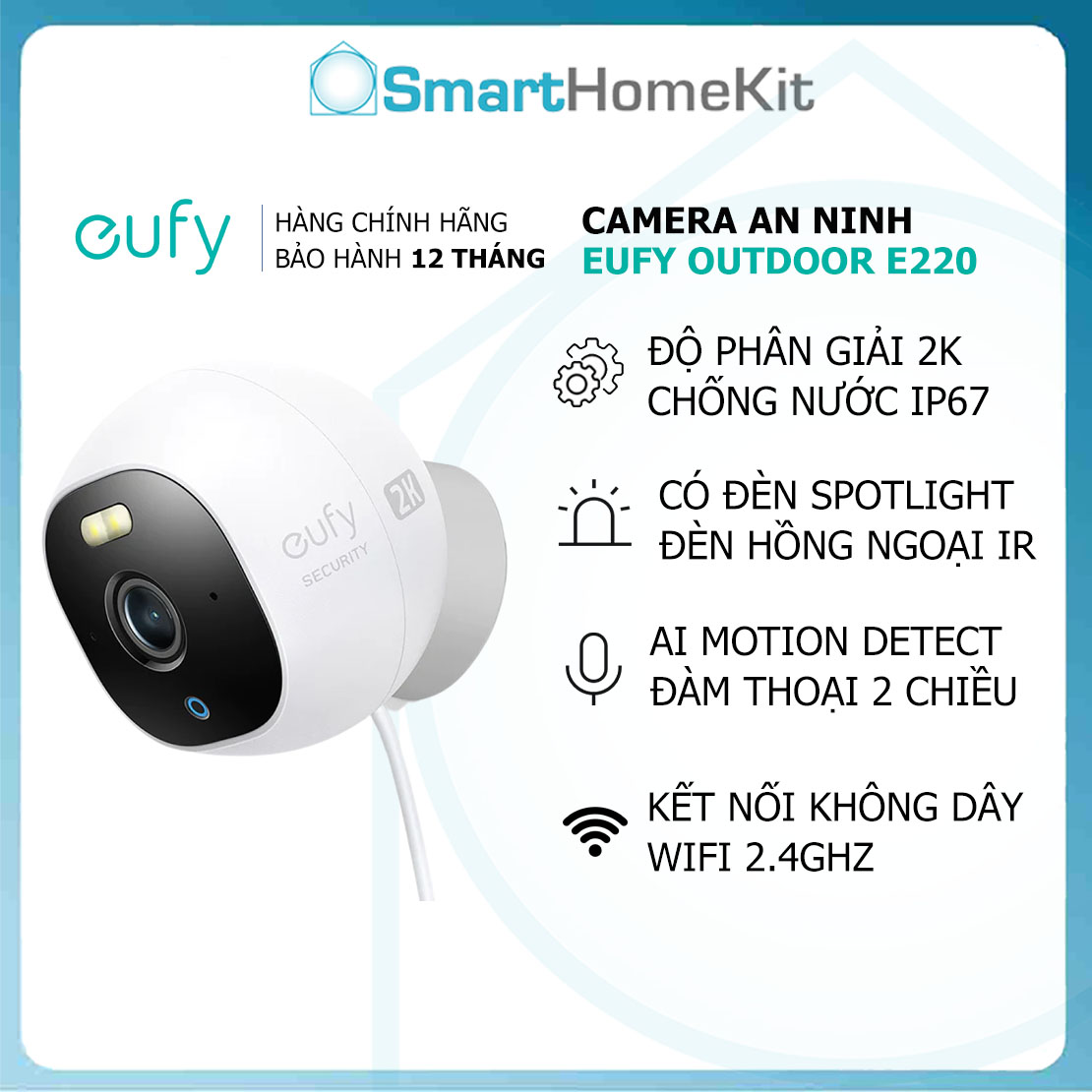 Camera ngoài trời eufy Outdoor Cam Pro 2K E220 chống nước IP67 có đèn chiếu đêm - Hàng Chính Hãng