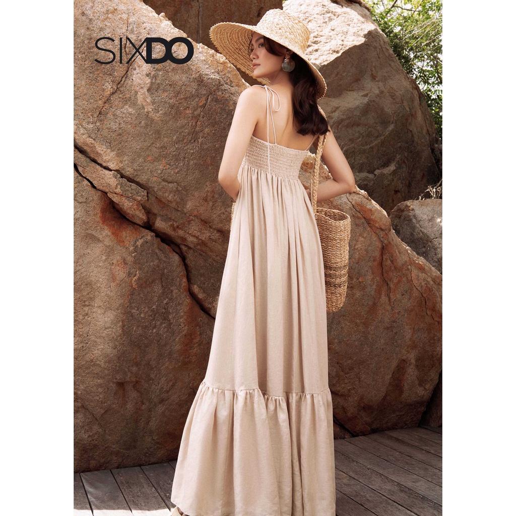 Đầm hai dây linen dáng dài SIXDO