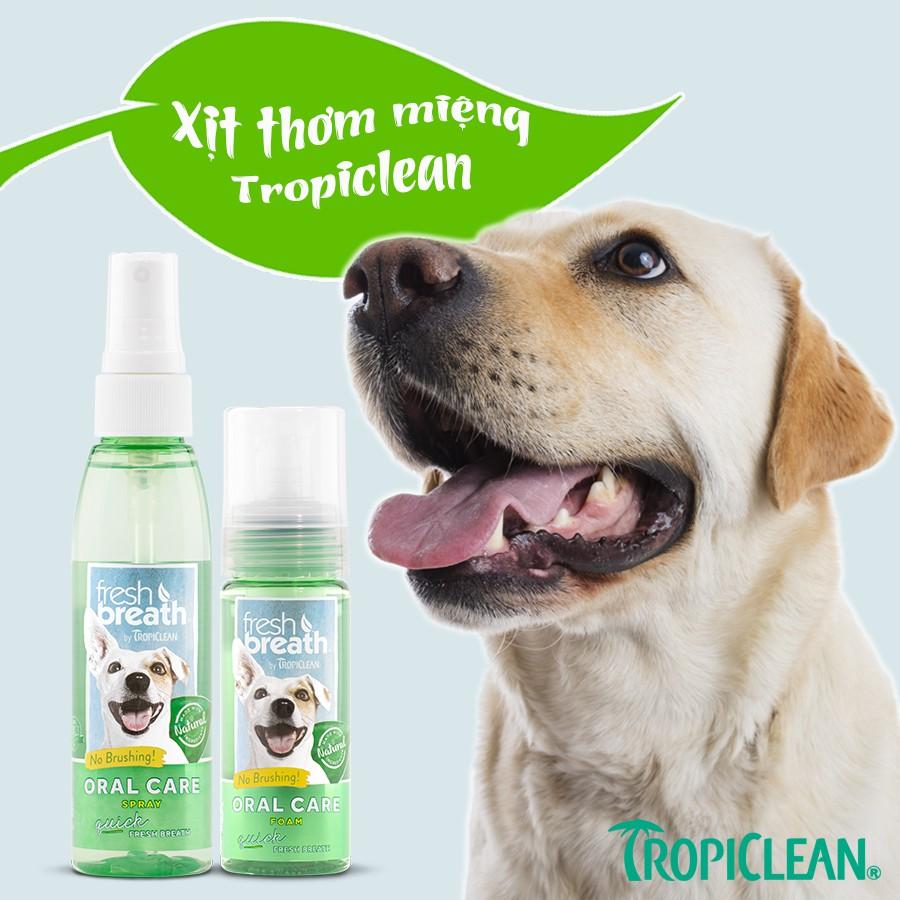 Xịt khử mùi hôi tức thì, ngừa mảng bám cao răng cho Chó Mèo - TropiClean Fresh Breath Oral Care Foam