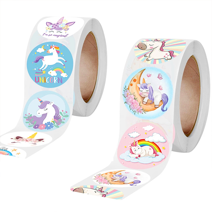 Sticker khen thưởng cho bé, cuộn 500 sticker Unicorn với nhiều họa tiết đáng yêu cho bé trang trí tập sách và góc học tập  – SST014