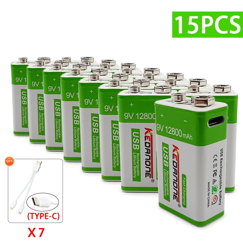 2023 Pin Sạc 9V Mới Cho Micro Đồng Hồ Đo Vạn Năng Đồ Chơi Điều Khiển Từ Xa KTV,Pin Lithium Micro USB 9V 12800MAh Màu Sắc: 15 Chiếc