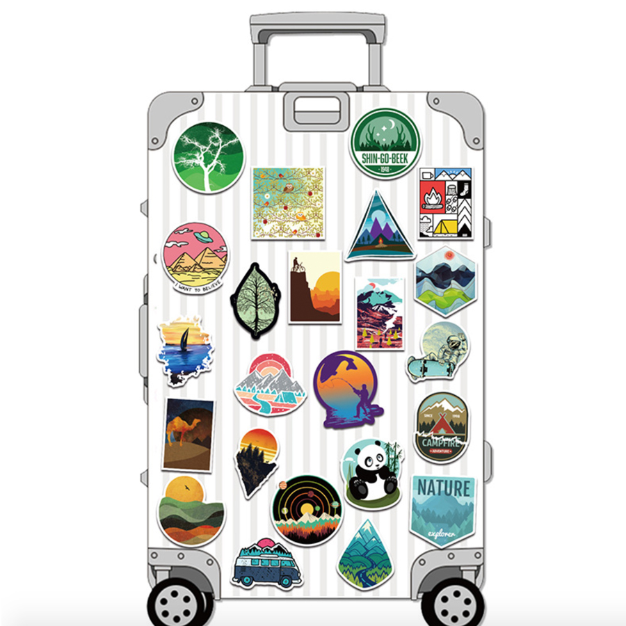 Set 50 Sticker chủ đề du lịch Travel Word dán Điện thoại, Laptop, Vali, Mũ bảo hiểm, Xe máy