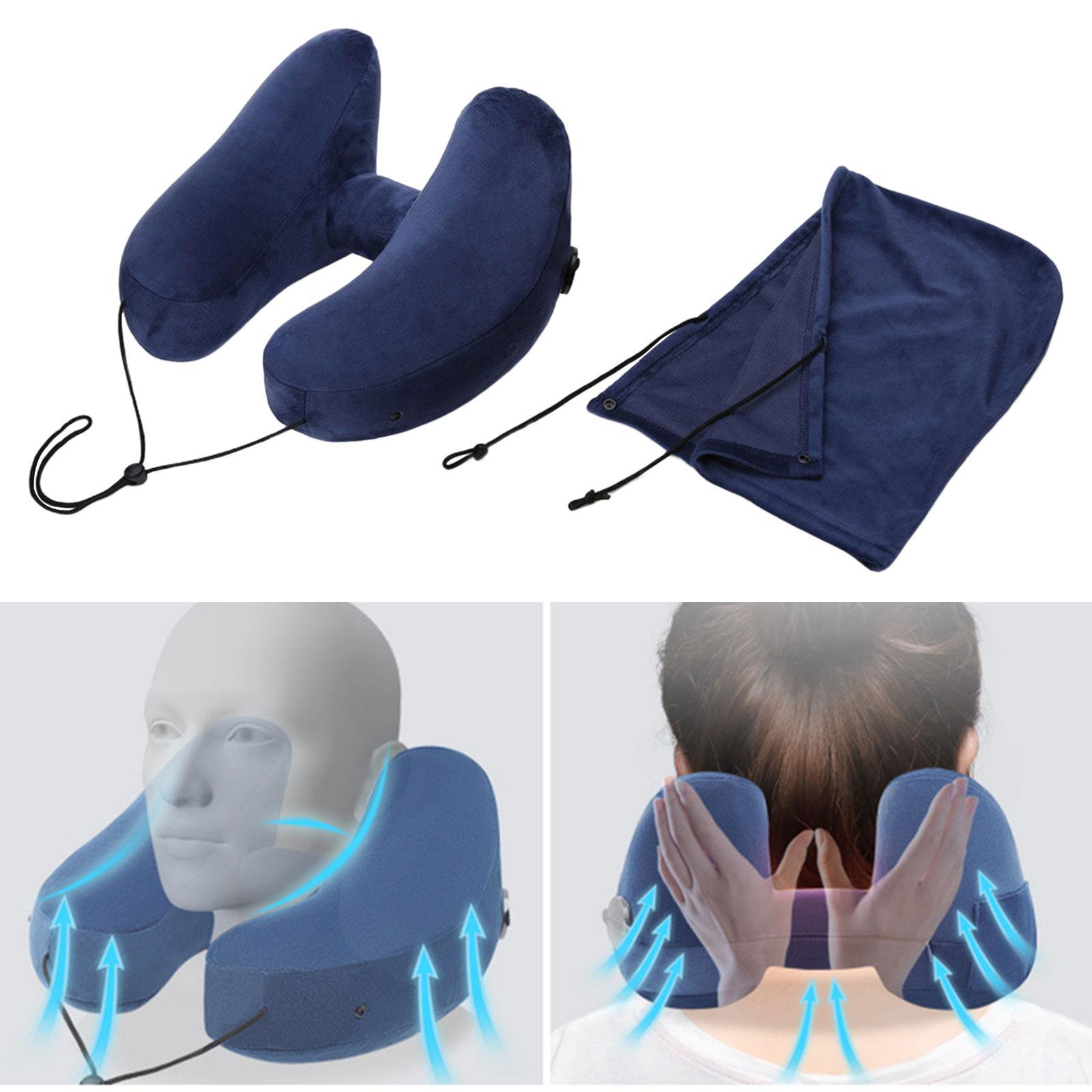 Portable Travel Inflatable Neck Pillow Convenient Storage Ergonomic U Shape