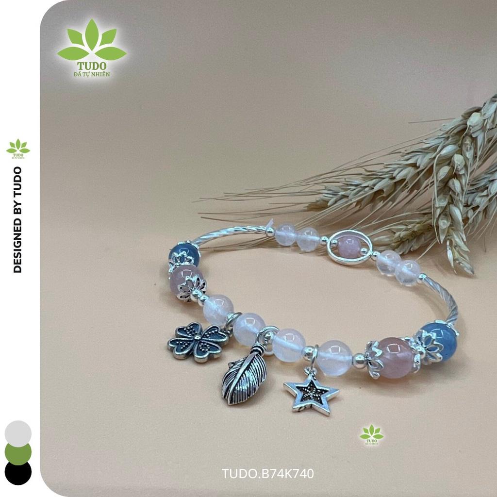 Vòng Tay Nữ Đẹp - Vòng Phong Thủy Đa Mệnh TUDO VCBTAH VCBMOON AG925 B74K740 Charm Sao, Lông Công, Cỏ 4 Lá,- May Mắn