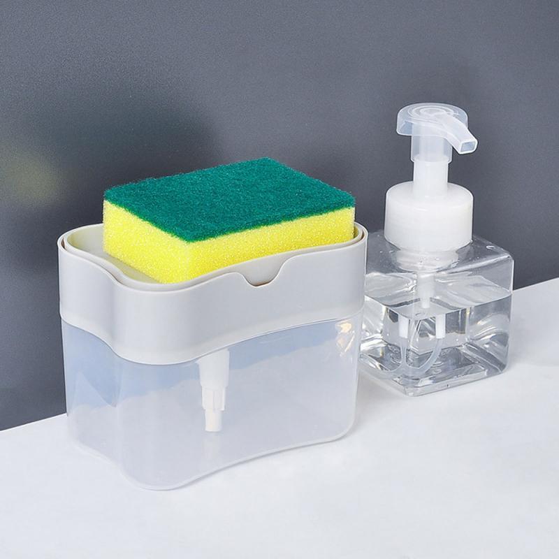 Kitchen Tools 2-in-1 Sponge Box With Soap Dispenser Double Layer Kitchen Plastic Soap Dispenser Sponge Scrubber Holder Case Hot